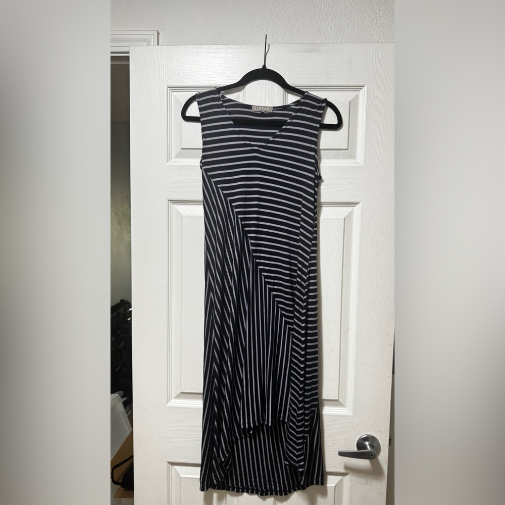 Jigsaw Asymmetrical Black and White Striped Dress